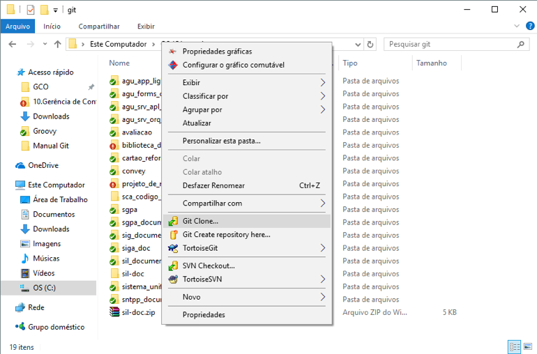 tortoisegit explorer menu