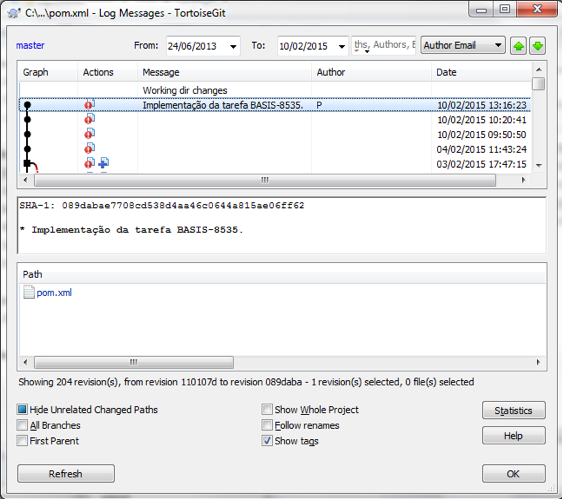 tortoisegit log messages