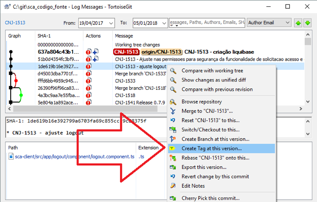 tortoisegit select commit