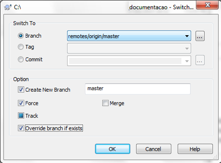 tortoisegit switch checkout